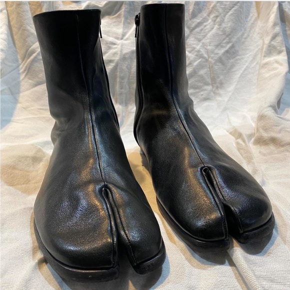 Maison Margiela Black Tabi Flat Camel Leather Split Toe Ankle Boots Mens Size 12 - Picture 5 of 16